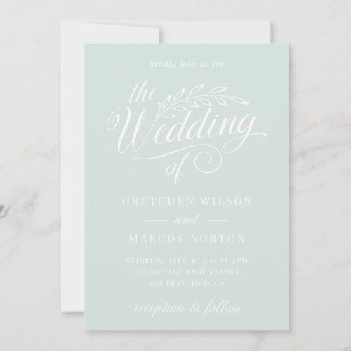  Modern Mint Green Elegant Calligraphy Wedding  Invitation