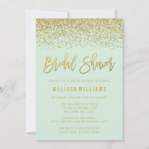 Modern Mint Green Faux Gold Glitter Bridal Shower Invitation