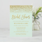 Modern Mint Green Faux Gold Glitter Bridal Shower Invitation (Standing Front)