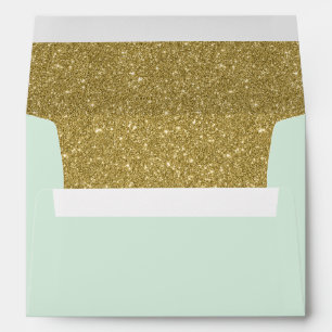 Modern Mint Green Faux Gold Glitter Return Address Envelope