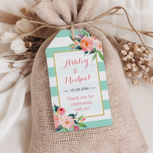 Modern Mint Green Floral Decor  Wedding Thank You Gift Tags