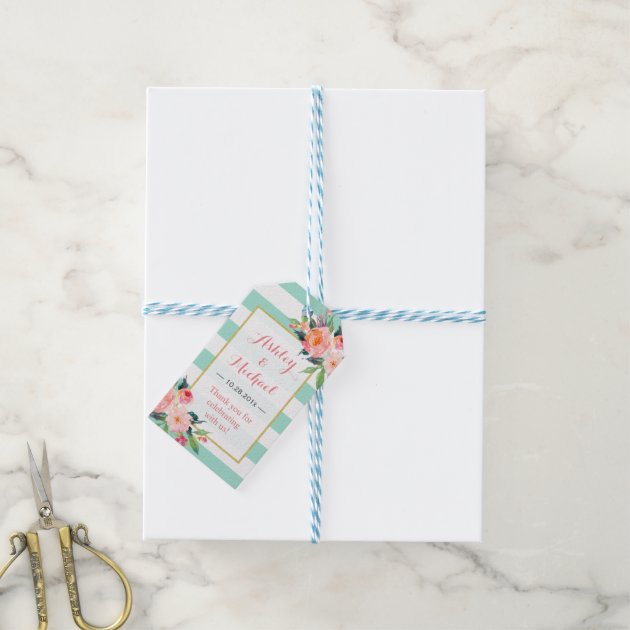 Modern Mint Green Floral Decor | Wedding Thank You Gift Tags