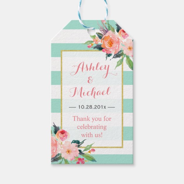 Modern Mint Green Floral Decor | Wedding Thank You Gift Tags