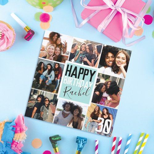 Modern Mint Green Friends Photo Collage Birthday Card