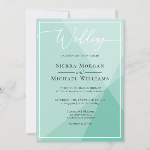 Modern Mint Green Geometric Hand Lettered Wedding Invitation