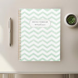 Modern Mint Green Geometric Pattern Planner<br><div class="desc">Custom-designed planner notebook featuring pastel mint green zig zag/chevron pattern with personalized name.</div>