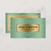 Modern Mint-Green & Gold Zebra Stripes Pattern Business Card (Front/Back)