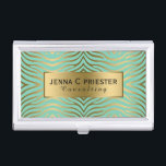Modern Mint-Green & Gold Zebra Stripes Pattern Business Card Case<br><div class="desc">Elegant modern mint-green and gold abstract zebra stripes animal print pattern. Fully customizable business card template. If you need any help customizing,  changing color,  or anything else to any of my designs,  contact ArtOnWear designer.Free text formatting with live help available by request.</div>