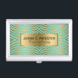 Modern Mint-Green & Gold Zebra Stripes Pattern Business Card Case<br><div class="desc">Elegant modern mint-green and gold abstract zebra stripes animal print pattern. Fully customizable business card template. If you need any help customizing,  changing color,  or anything else to any of my designs,  contact ArtOnWear designer.Free text formatting with live help available by request.</div>
