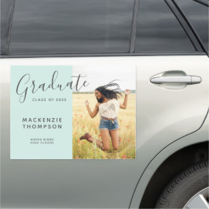 Modern Mint Green Graduation Announcement Photo Car Magnet