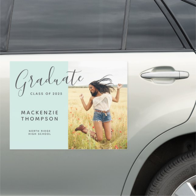 Modern Mint Green Graduation Announcement Photo Car Magnet (In Situ)