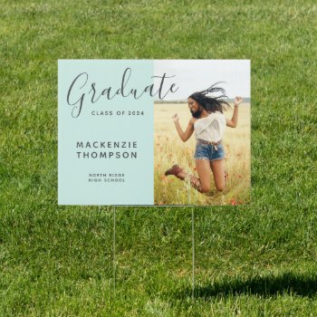 Modern Mint Green Graduation Announcement Photo Sign by dulceevents at Zazzle