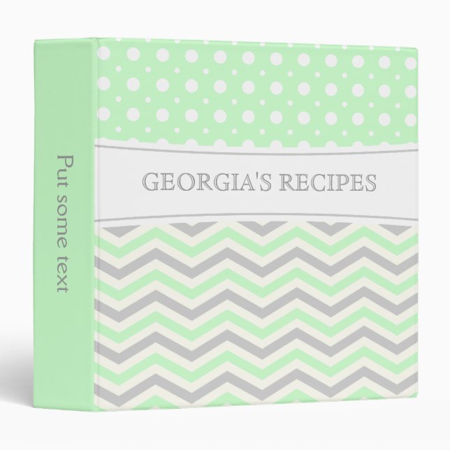 Modern mint green grey, white chevron & polka dot binder (Front/Spine)