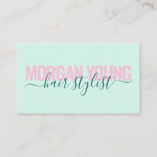 Modern mint green hair stylist script signature business card