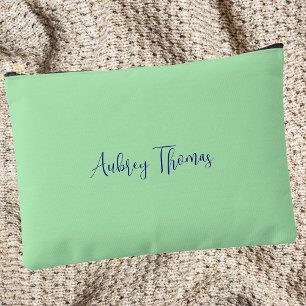 Modern Mint Green Handwritten Script Monogram  Accessory Pouch