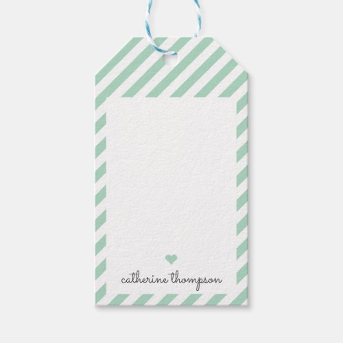 Modern Mint Green Heart Girly Cute Feminine Script Gift Tags