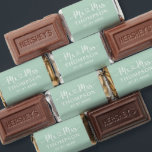 Modern Mint Green Heart Script Monogram Hershey's Miniatures<br><div class="desc">A crisp and refreshing miniature wedding favor featuring "Mr and Mrs" in decorative heart script calligraphy with the couple's surname as the central monogram element. Cool mint green tones create a soft,  garden-fresh atmosphere. Personalize the names and wedding date for a charming reception favor. All text is fully editable.</div>