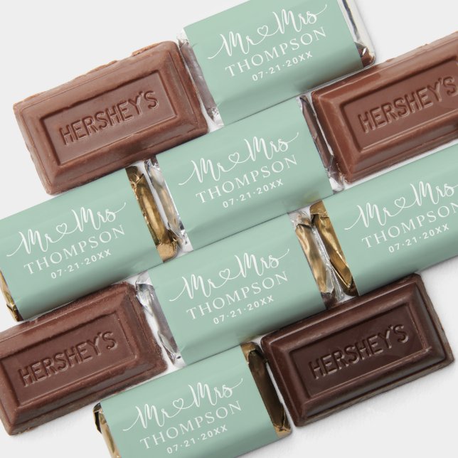 Modern Mint Green Heart Script Monogram Hershey's Miniatures (Assorted)