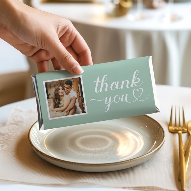 Modern Mint Green Heart Script Photo Thank You Hershey Bar Favors (Creator Uploaded)