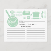 Modern Mint Green Kitchen Utensils Recipe Card