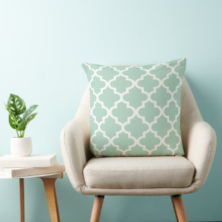 Modern Mint Green Moroccan Quatrefoil Pattern Throw Pillow