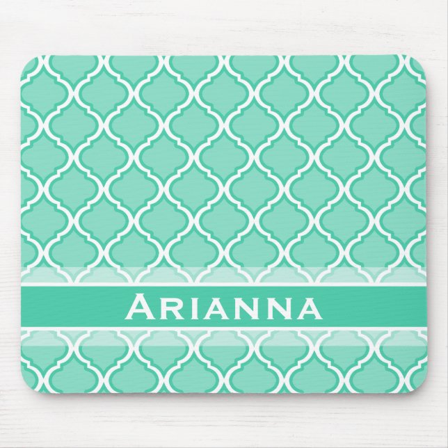 Modern Mint Green Moroccan Trellis Mouse Pad (Front)