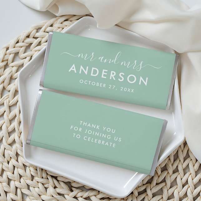 Modern Mint Green Mr and Mrs Wedding Hershey Bar Favors (Creator Uploaded)