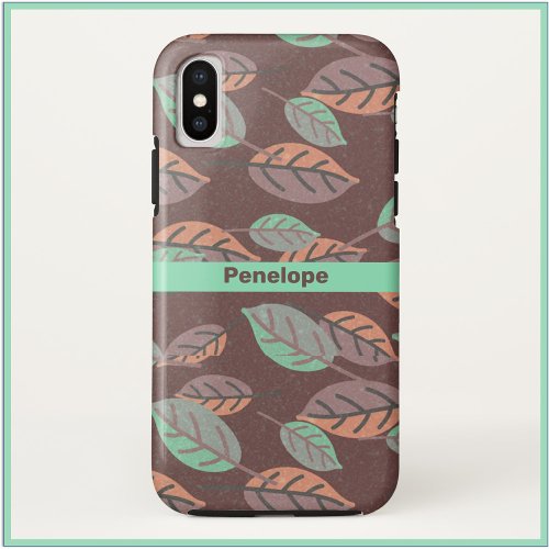 Modern Mint Green Orange and Purple Leaves  Case_M iPhone X Case