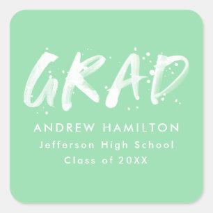 Modern Mint Green Paint Splatter Graduation Square Sticker