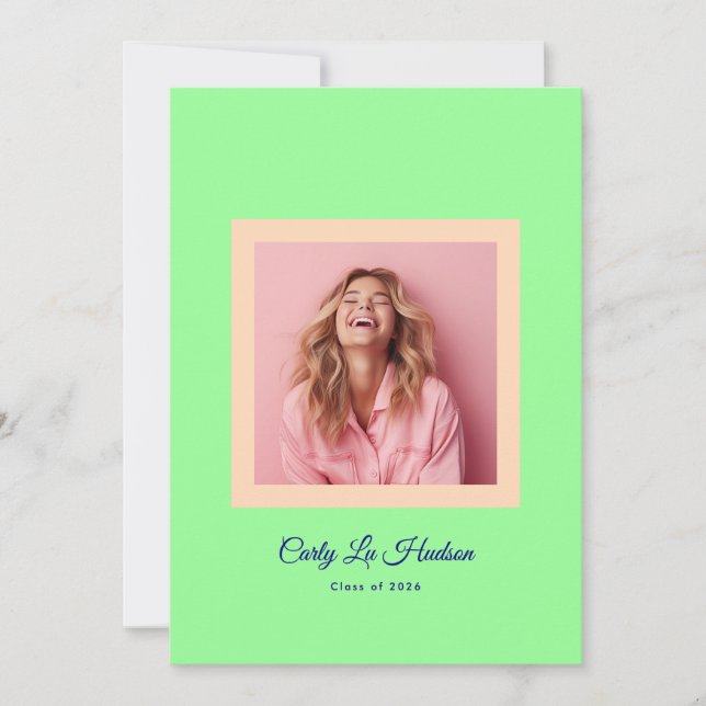 Modern Mint Green Peach High School Photo Grad Announcement (Front)