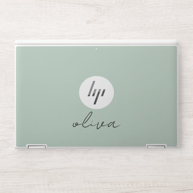 Modern Mint Green Personalized Script  HP Laptop Skin (Front)