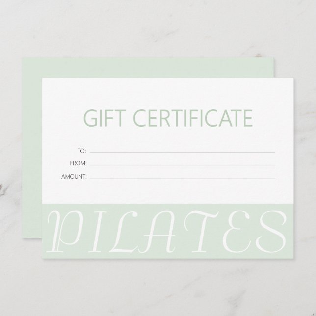 Modern Mint Green Pilates Gift Certificate  (Front/Back)