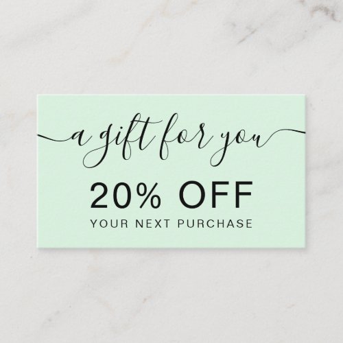 Modern mint green professional typography discount card