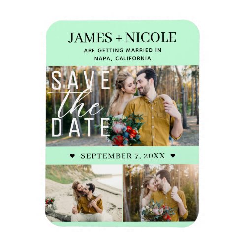 Modern Mint Green Save the Date Wedding 3 Photos Magnet