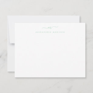 Modern Mint Green Script Monogram Swash Stationery Note Card