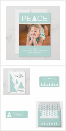 Modern Mint Green Tree Pattern Holiday Card Suite