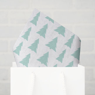 Modern Mint Green Trees on White Geometric Pattern Tissue Paper