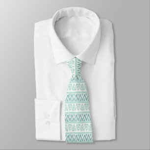 Modern Mint-Green Tribal Geometric Pattern Tie