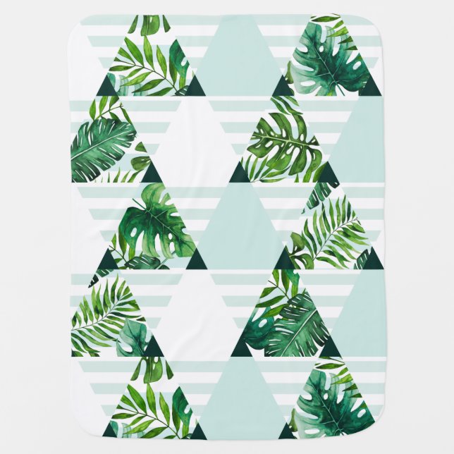 Modern Mint Green Tropical Triangles Pattern  Baby Blanket (Front)