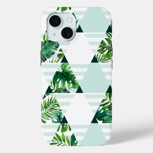 Modern Mint Green Tropical Triangles Pattern  iPhone 15 Case