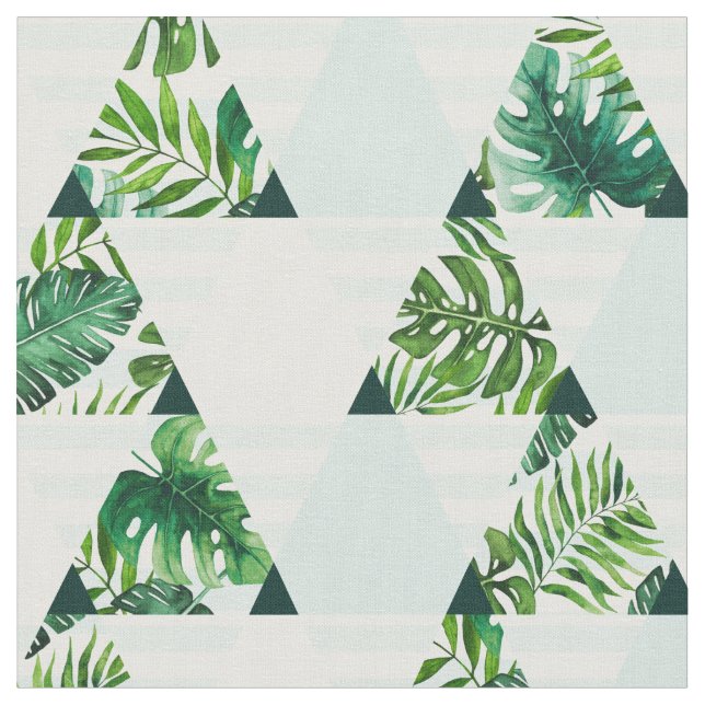 Modern Mint Green Tropical Triangles Pattern  Fabric (Close Up)
