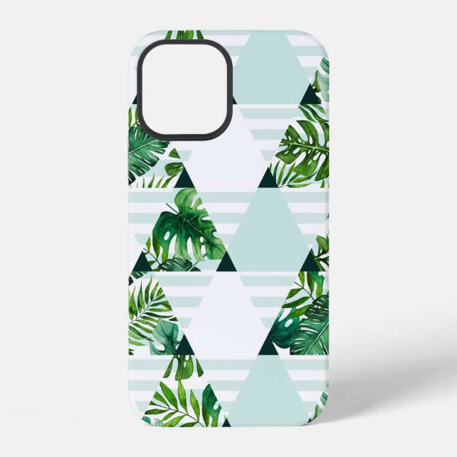 Modern Mint Green Tropical Triangles Pattern  Iphone Case (Back)