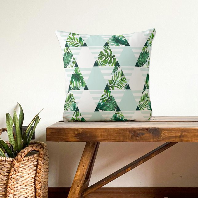 Modern Mint Green Tropical Triangles Pattern Throw Pillow (Creator Uploaded)