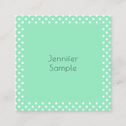 Modern Mint Green White Dotted Elegant Template Square Business Card