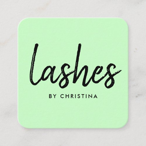 Modern mint green white eyelashes lashes script square business card