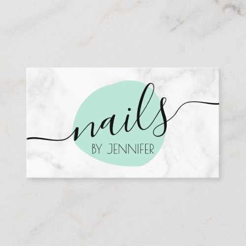 Modern mint green  white marble nails business card