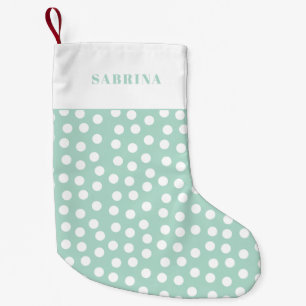 Modern Mint green & white polka dots Small Christmas Stocking