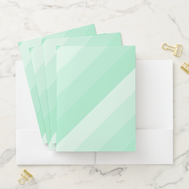 Modern Mint Green White Striped Elegant Template Pocket Folder (In Situ)