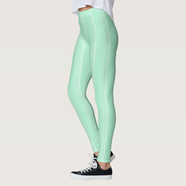 Modern Mint Green White Striped Template Trendy Leggings (Left)