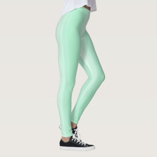Modern Mint Green White Stripes Trendy Template Leggings